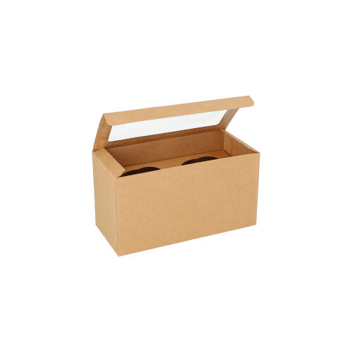 Papstar 4x 25 Cupcake-Kartons eckig 10 cm x 18,5 cm x 8,5 cm mit Sichtfenster aus PLA