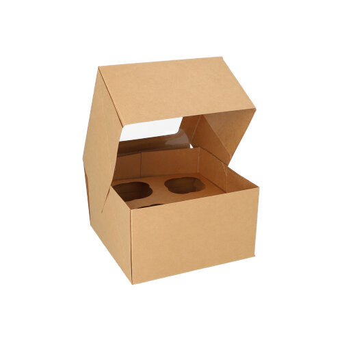 Papstar 4x 25 Cupcake-Kartons eckig 10 cm x 17,5 cm x 17,5 cm mit Sichtfenster aus PLA