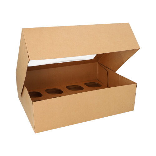 Papstar 4x 25 Cupcake-Kartons eckig 10 cm x 35 cm x 27 cm mit Sichtfenster aus PLA