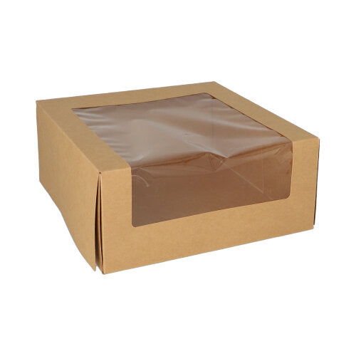 Papstar 4x 25 Tortenkartons mit Deckel eckig 10 cm x 23 cm x 23 cm mit Sichtfenster aus PLA