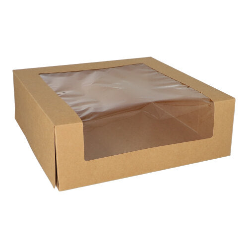 Papstar 4x 25 Tortenkartons mit Deckel eckig 10 cm x 30 cm x 30 cm mit Sichtfenster aus PLA