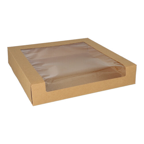 Papstar 4x 25 Tortenkartons mit Deckel eckig 5,5 cm x 30 cm x 30 cm mit Sichtfenster aus PLA