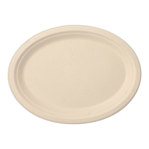 Papstar 10x 50 Teller, Zuckerrohr "pure" oval 26 cm x 20 cm x 2 cm natur