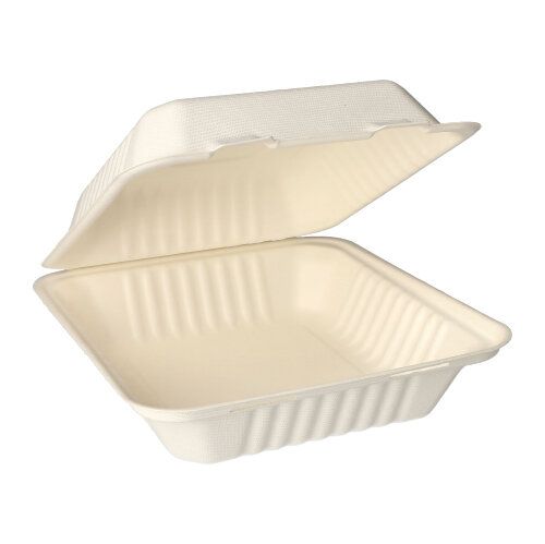 Papstar 5x 25 Menüboxen, Zuckerrohr "pure" ungeteilt 7,7 cm x 20 cm x 22 cm weiss