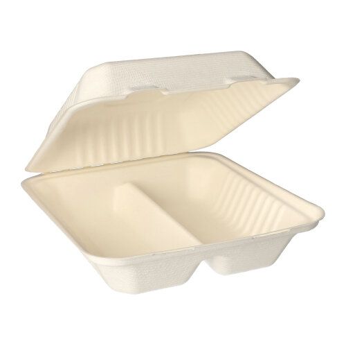Papstar 5x 25 Menüboxen, Zuckerrohr "pure" 2-geteilt 7,7 cm x 20 cm x 22 cm weiss