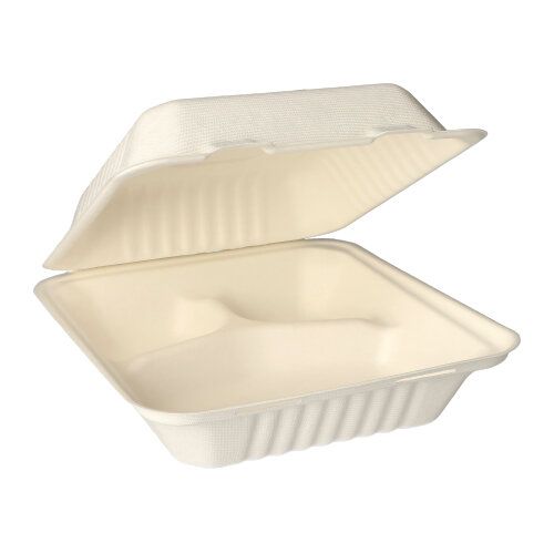 Papstar 5x 25 Menüboxen, Zuckerrohr "pure" 3-geteilt 7,7 cm x 20 cm x 22 cm weiss