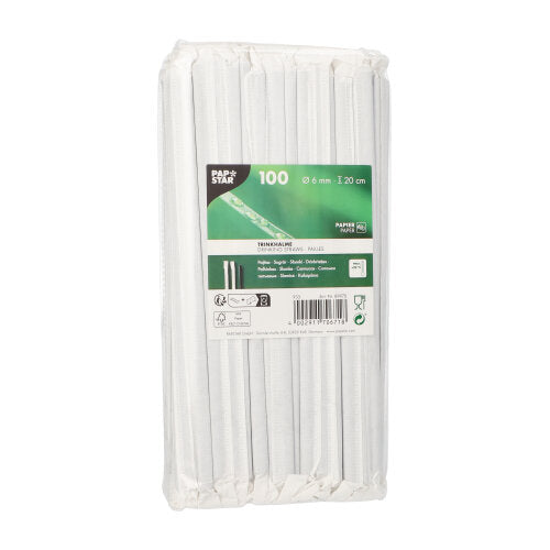 Papstar 1.000x Trinkhalme (einzeln gehüllt), Papier, Weiß, Durchmesser: 6mm, Länge: 20cm