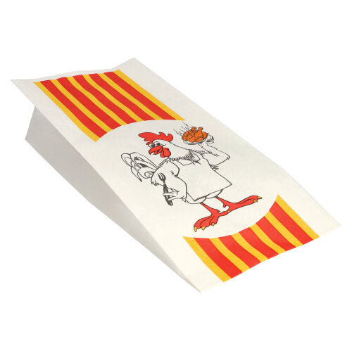 Papstar 10x 100 Hähnchenbeutel, Papier mit HDPE-Einlage 28 cm x 13 cm x 8 cm "Grillhähnchen" 1/1