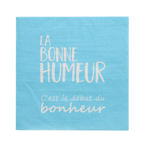 Papstar 12x 20 Servietten, 3-lagig 1/4-Falz 33 cm x 33 cm blau "La Bonne Humeur"