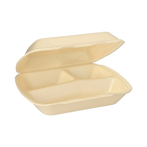 Papstar 2x 100 Menüboxen mit Klappdeckel, XPS 3-geteilt 7,5 cm x 24,3 cm x 20,8 cm creme