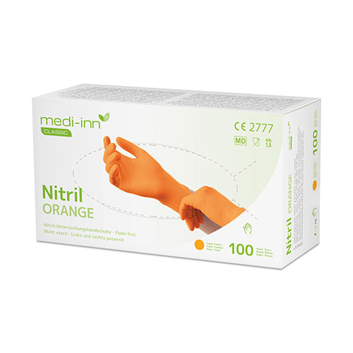 Papstar 10x 100 "Medi-Inn® Classic" Handschuhe, Nitril puderfrei orange "Nitril Orange" Größe S