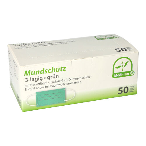 Papstar 10x 50 "Medi-Inn®" Mundschutz Type II 3-lagig 9 cm x 17,5 cm grün mit Nasenbügel