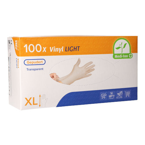 Papstar 10x 100 "Medi-Inn® PS" Handschuhe, Vinyl gepudert "Light" transparent Größe XL