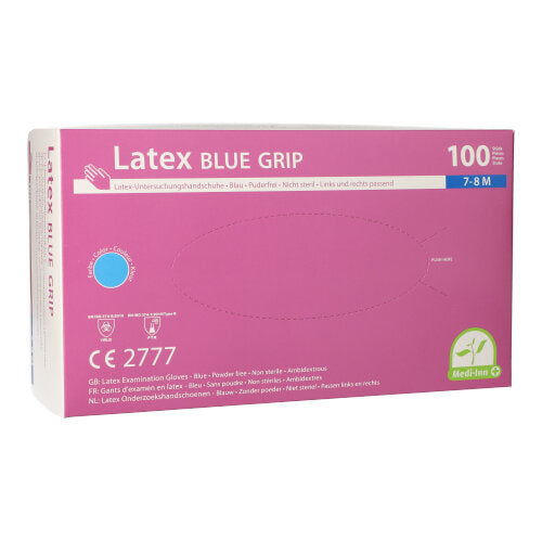 Papstar 10x 100 "Medi-Inn® PS" Handschuhe, Latex puderfrei blau "Blue Grip" Größe M