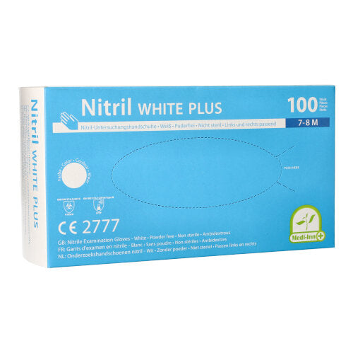 Papstar 10x 100 "Medi-Inn® PS" Handschuhe, Nitril puderfrei "White Plus" weiss Größe M