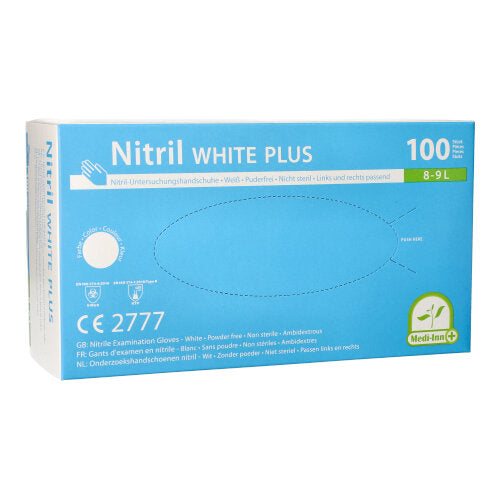 Papstar 10x 100 "Medi-Inn® PS" Handschuhe, Nitril puderfrei "White Plus" weiss Größe L