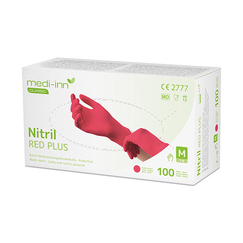 Papstar 10x 100 "Medi-Inn® Classic" Handschuhe, Nitril puderfrei rot "Nitril Red Plus" Größe L