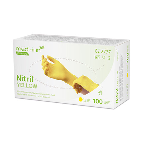 Papstar 10x 100 "Medi-Inn® Classic" Handschuhe, Nitril puderfrei gelb "Nitril Yellow" Größe M
