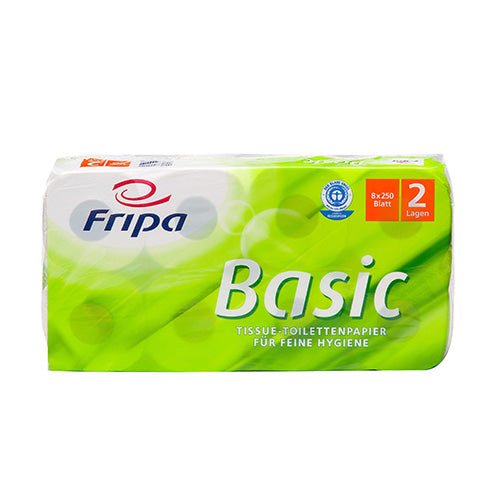 Papstar 8x 8 Rollen Toilettenpapier, 2-lagiges Tissue 12 cm x 11,5 cm weiss "Basic" 250 Blatt