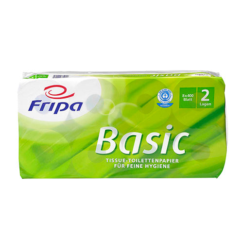 Papstar 6x 8 Rollen Toilettenpapier, 2-lagiges Tissue Ø 12 cm · 9,8 cm x 11,8 cm weiss "Basic" 400 Blatt