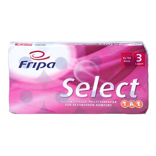 Papstar 6x 8 Rollen Toilettenpapier, 3-lagiges Tissue Ø 12 cm · 13 cm x 9,8 cm hochweiss "Select TAE" 180 Blatt