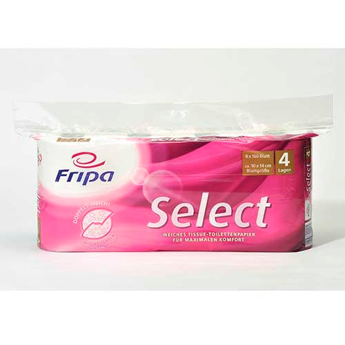 Papstar 6x 8 Rollen Toilettenpapier, 4-lagiges Tissue Ø 12 cm · 13,8 cm x 9,8 cm hochweiss "Select" 160 Blatt