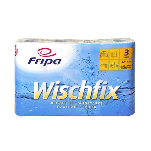 Papstar 8x 4 Rollen Küchenrollen 3-lagig 26 cm x 23,8 cm weiss "Wischfix" 51 Blatt
