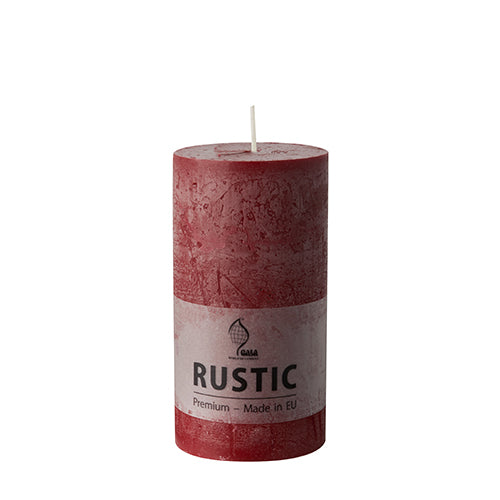 Papstar 6x Zylinderkerze Ø 68 mm · 130 mm bordeaux "Rustic" durchgefärbt