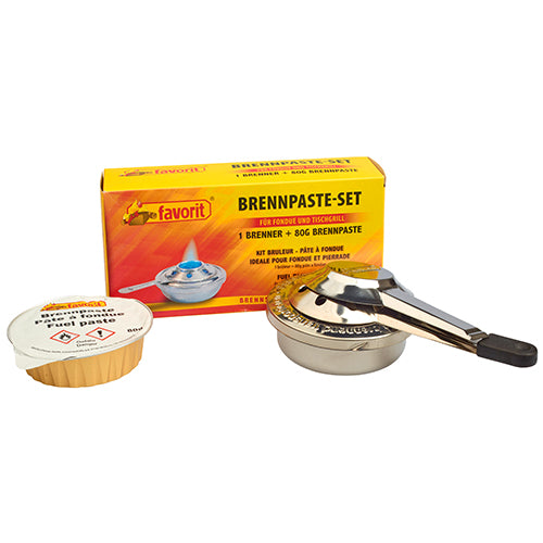 Papstar 12x "favorit" Sicherheits-Brennpaste Set, 80 gr Brennpaste inkl. verstellbarem Brenner, silber