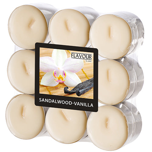 Papstar 10x 18 "Flavour by GALA" Duftlichte Ø 37,5 mm · 16,6 mm elfenbein - Sandalwood-Vanilla
