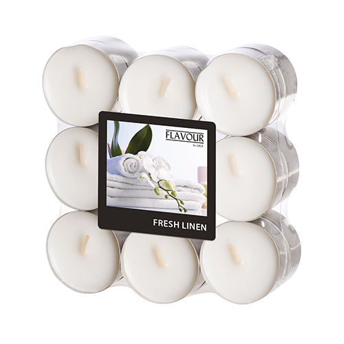 Papstar 10x 18 "Flavour by GALA" Duftlichte Ø 37,5 mm · 16,6 mm weiss - Fresh Linen