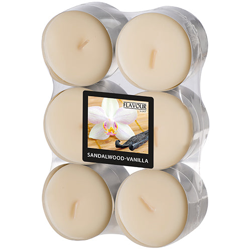 Papstar 12x 12 "Flavour by GALA" Maxi Duftlichte Ø 58 mm · 24 mm elfenbein - Sandalwood-Vanilla