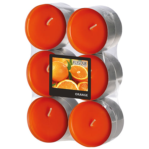 Papstar 12x 12 "Flavour by GALA" Maxi Duftlichte Ø 58 mm · 24 mm orange - Orange