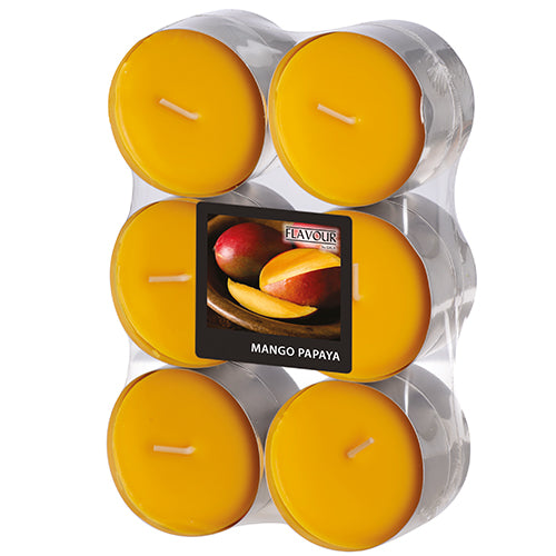 Papstar 12x 12 "Flavour by GALA" Maxi Duftlichte Ø 58 mm · 24 mm pfirsich - Mango-Papaya