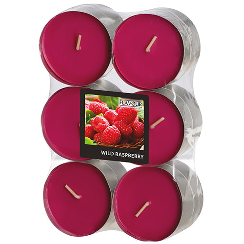 Papstar 12x 12 "Flavour by GALA" Maxi Duftlichte Ø 58 mm · 24 mm weinrot - Wild Raspberry