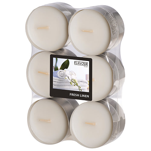Papstar 12x 12 "Flavour by GALA" Maxi Duftlichte Ø 58 mm · 24 mm weiss - Fresh Linen