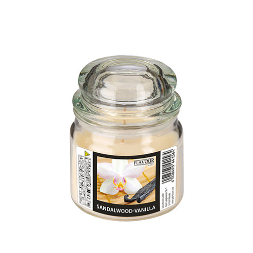 Papstar 4x "Flavour by GALA" Bonbonglas mit Wachsfüllung, MAXI Ø 90 mm · 120 mm elfenbein - Sandalwood-Vanilla