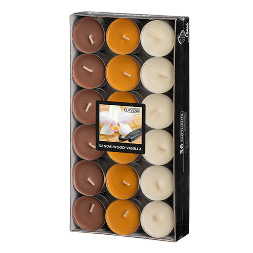 Papstar 8x 36 "Flavour by GALA" Duftlichte Ø 38 mm · 17 mm elfenbein - Sandalwood-Vanilla "Ton in Ton"