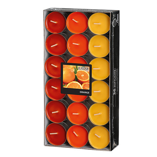 Papstar 8x 36 "Flavour by GALA" Duftlichte Ø 38 mm · 17 mm orange - Orange "Ton in Ton"