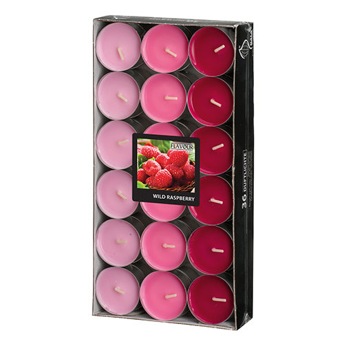 Papstar 8x 36 "Flavour by GALA" Duftlichte Ø 38 mm · 17 mm weinrot - Wild Raspberry "Ton in Ton"