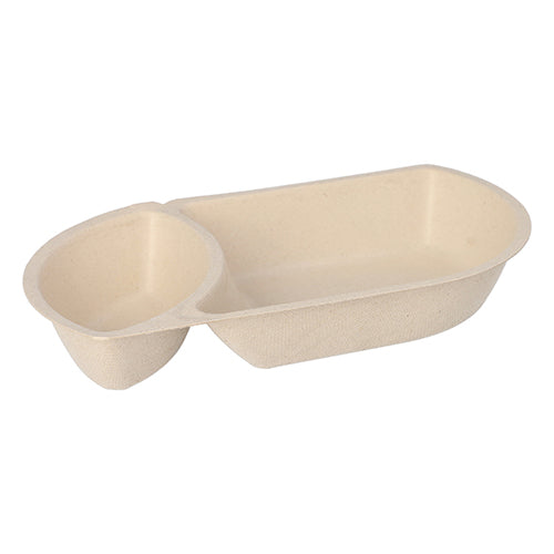 Papstar 12x 50 Snacktrays Zuckerrohr 2-geteilt 3,6 cm x 12,4 cm x 22,4 cm natur