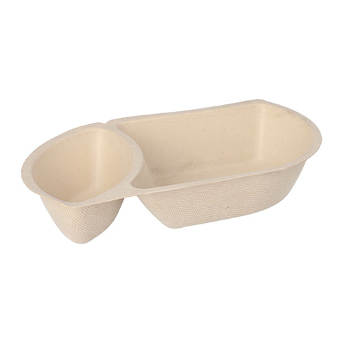 Papstar 10x 50 Snacktrays Zuckerrohr 2-geteilt 3,6 cm x 11 cm x 19,4 cm natur