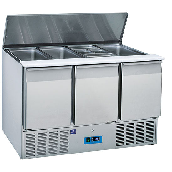 Mastro Saladette mit 3 Türen GN 1/1 und Deckel, 12x GN 1/3 h=150 mm, 0°/+8°C