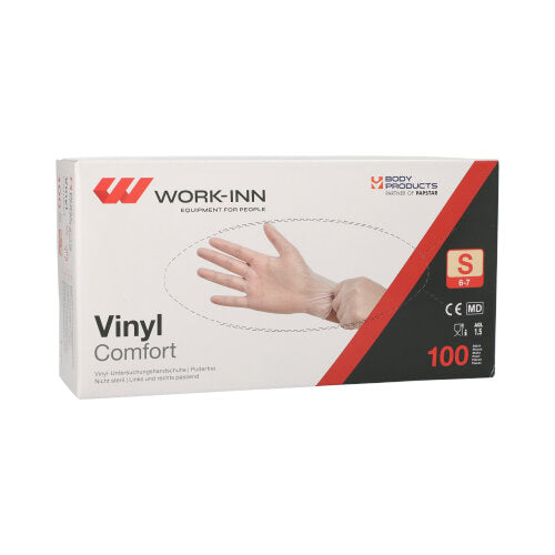 Papstar 10x 100 "WORK-INN/PS" Handschuhe, Vinyl, Transparent, Puderfrei, Größe: S