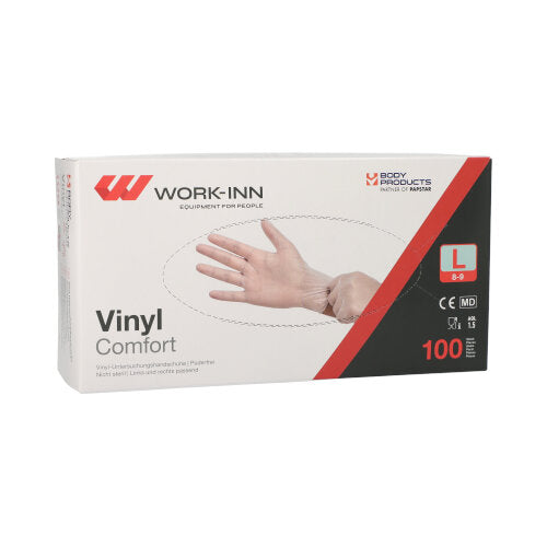 Papstar 10x 100 "WORK-INN/PS" Handschuhe, Vinyl, Transparent, Puderfrei, Größe: L