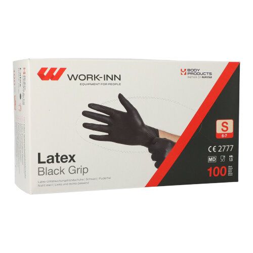 Papstar 10x 100 "WORK-INN/PS" Handschuhe, Naturlatex, Schwarz, Puderfrei, Gripstruktur, Größe: S