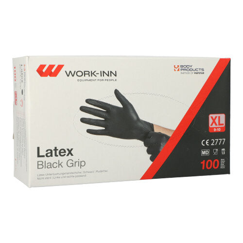 Papstar 10x 100 "WORK-INN/PS" Handschuhe, Naturlatex, Schwarz, Puderfrei, Gripstruktur, Größe: XL