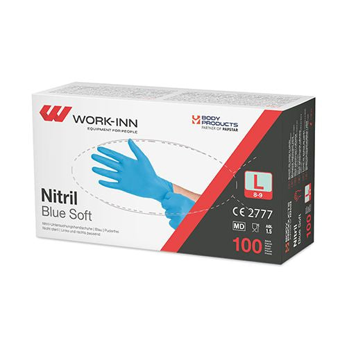 Papstar 10x 100 "WORK-INN/PS" Handschuhe, Nitril, Blau, Puderfrei, Gripstruktur, Größe: L