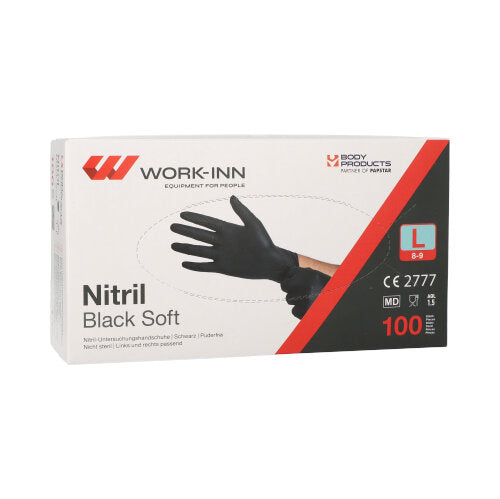 Papstar 10x 100 "WORK-INN/PS" Handschuhe, Nitril, Schwarz, Puderfrei, Gripstruktur, Größe: L
