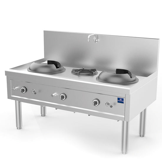 Mastro Gas-Wokkochfeld mit 2 Brenner 27,5 kW + 1 Suppenbrenner 9,2 kW, 1 Wasserhahn